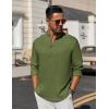 imageCOOFANDY Mens Casual Henley Shirt Long Sleeve Band Collar Shirts Summer Beach Hippie Button TShirtsDark Green