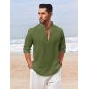 imageCOOFANDY Mens Casual Henley Shirt Long Sleeve Band Collar Shirts Summer Beach Hippie Button TShirtsDark Green
