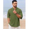 imageCOOFANDY Mens Casual Henley Shirt Long Sleeve Band Collar Shirts Summer Beach Hippie Button TShirtsDark Green