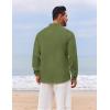 imageCOOFANDY Mens Casual Henley Shirt Long Sleeve Band Collar Shirts Summer Beach Hippie Button TShirtsDark Green
