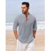 imageCOOFANDY Mens Casual Henley Shirt Long Sleeve Band Collar Shirts Summer Beach Hippie Button TShirtsGrey