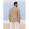 imageCOOFANDY Mens Casual Henley Shirt Long Sleeve Band Collar Shirts Summer Beach Hippie Button TShirtsKhaki