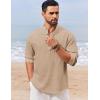 imageCOOFANDY Mens Casual Henley Shirt Long Sleeve Band Collar Shirts Summer Beach Hippie Button TShirtsKhaki