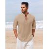 imageCOOFANDY Mens Casual Henley Shirt Long Sleeve Band Collar Shirts Summer Beach Hippie Button TShirtsKhaki