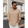 imageCOOFANDY Mens Casual Henley Shirt Long Sleeve Band Collar Shirts Summer Beach Hippie Button TShirtsKhaki
