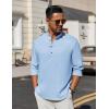 imageCOOFANDY Mens Casual Henley Shirt Long Sleeve Band Collar Shirts Summer Beach Hippie Button TShirtsLight Blue
