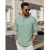 imageCOOFANDY Mens Casual Henley Shirt Long Sleeve Band Collar Shirts Summer Beach Hippie Button TShirtsLight Green
