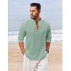 imageCOOFANDY Mens Casual Henley Shirt Long Sleeve Band Collar Shirts Summer Beach Hippie Button TShirtsLight Green