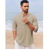 imageCOOFANDY Mens Casual Henley Shirt Long Sleeve Band Collar Shirts Summer Beach Hippie Button TShirtsLight Khaki