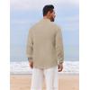 imageCOOFANDY Mens Casual Henley Shirt Long Sleeve Band Collar Shirts Summer Beach Hippie Button TShirtsLight Khaki