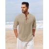 imageCOOFANDY Mens Casual Henley Shirt Long Sleeve Band Collar Shirts Summer Beach Hippie Button TShirtsLight Khaki