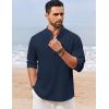 imageCOOFANDY Mens Casual Henley Shirt Long Sleeve Band Collar Shirts Summer Beach Hippie Button TShirtsNavy Blue