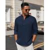 imageCOOFANDY Mens Casual Henley Shirt Long Sleeve Band Collar Shirts Summer Beach Hippie Button TShirtsNavy Blue