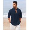 imageCOOFANDY Mens Casual Henley Shirt Long Sleeve Band Collar Shirts Summer Beach Hippie Button TShirtsNavy Blue