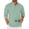 imageCOOFANDY Mens Casual Henley Shirt Long Sleeve Band Collar Shirts Summer Beach Hippie Button TShirtsLight Green