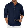 imageCOOFANDY Mens Casual Henley Shirt Long Sleeve Band Collar Shirts Summer Beach Hippie Button TShirtsNavy Blue