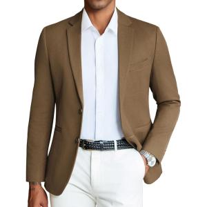 imageCOOFANDY Mens Casual Blazer Slim Fit Sport Coats Two Button Knit Textured Suit JacketBrown