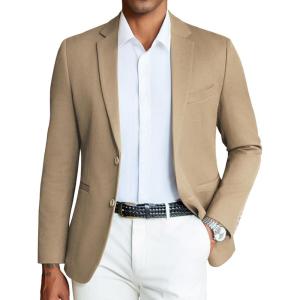 imageCOOFANDY Mens Casual Blazer Slim Fit Sport Coats Two Button Knit Textured Suit JacketKhaki