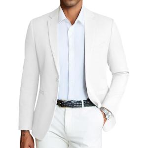 imageCOOFANDY Mens Casual Blazer Slim Fit Sport Coats Two Button Knit Textured Suit JacketWhite
