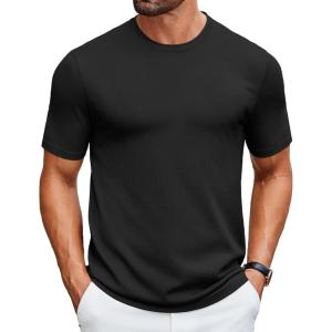 imageCOOFANDY Mens Knit TShirts Casual Crewneck Short Sleeve Shirts Summer Tops Basic Pullover TeesBlack