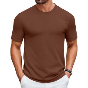 imageCOOFANDY Mens Knit TShirts Casual Crewneck Short Sleeve Shirts Summer Tops Basic Pullover TeesBrown