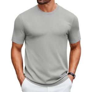 imageCOOFANDY Mens Knit TShirts Casual Crewneck Short Sleeve Shirts Summer Tops Basic Pullover TeesGrey