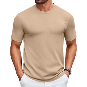 imageCOOFANDY Mens Knit TShirts Casual Crewneck Short Sleeve Shirts Summer Tops Basic Pullover TeesKhaki