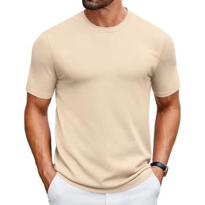 imageCOOFANDY Mens Knit TShirts Casual Crewneck Short Sleeve Shirts Summer Tops Basic Pullover TeesLight Khaki
