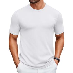 imageCOOFANDY Mens Knit TShirts Casual Crewneck Short Sleeve Shirts Summer Tops Basic Pullover TeesWhite