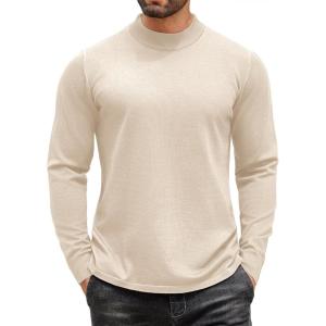 imageCOOFANDY Mens Mock Turtleneck Long Sleeve T Shirts Basic Casual Knitted Half Neck Thermal Lightweight Pullover SweaterCream