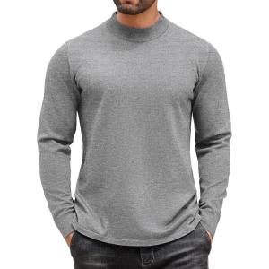 imageCOOFANDY Mens Mock Turtleneck Long Sleeve T Shirts Basic Casual Knitted Half Neck Thermal Lightweight Pullover SweaterLight Grey