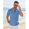 imageCOOFANDY Mens Henley Shirt Short Sleeve Casual TShirt Summer Beach Hippie Henley Tee ShirtDenim Blue