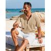 imageCOOFANDY Mens Henley Shirt Short Sleeve Casual TShirt Summer Beach Hippie Henley Tee ShirtKhaki