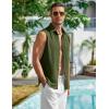 imageCOOFANDY Mens Summer Sleeveless Shirts Beach Knit Tank Top Button Up Casual Tank Shirt Vacation TopsArmy Green
