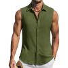 imageCOOFANDY Mens Summer Sleeveless Shirts Beach Knit Tank Top Button Up Casual Tank Shirt Vacation TopsArmy Green