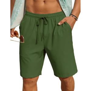 imageCOOFANDY Mens 7 inch Casual Shorts Drawstring Waist Lightweight Quick Dry Summer Beach Board Shorts with PocketsArmy Green