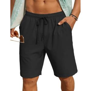 imageCOOFANDY Mens 7 inch Casual Shorts Drawstring Waist Lightweight Quick Dry Summer Beach Board Shorts with PocketsBlack