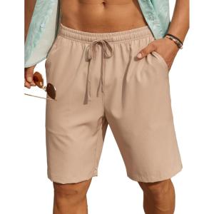 imageCOOFANDY Mens 7 inch Casual Shorts Drawstring Waist Lightweight Quick Dry Summer Beach Board Shorts with PocketsKhaki