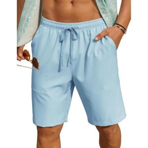 imageCOOFANDY Mens 7 inch Casual Shorts Drawstring Waist Lightweight Quick Dry Summer Beach Board Shorts with PocketsLight Blue