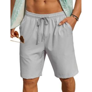 imageCOOFANDY Mens 7 inch Casual Shorts Drawstring Waist Lightweight Quick Dry Summer Beach Board Shorts with PocketsLight Grey