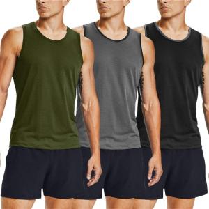 imageCOOFANDY Mens Athletic Running Tank Tops 3 Pack Sleeveless Workout Gym Shirts Muscle Tee Casual Beach T ShirtGreenGreyBlack