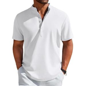 imageCOOFANDY Mens Henley Shirt Short Sleeve Casual TShirt Summer Beach Hippie Henley Tee ShirtWhite
