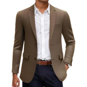 imageCOOFANDY Mens Linen Casual Blazer Slim Fit Sport Coat Two Button Summer Suit Jacket Lightweight Business Sport JacketBrown