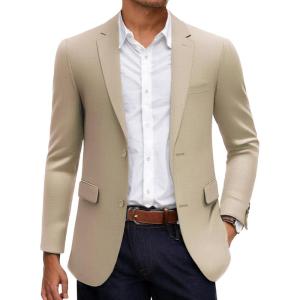 imageCOOFANDY Mens Linen Casual Blazer Slim Fit Sport Coat Two Button Summer Suit Jacket Lightweight Business Sport JacketKhaki