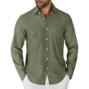 imageCOOFANDY Mens Long Sleeve Button Down Shirt Casual Untucked Shirts for Men Oxford Dress ShirtsArmy Green