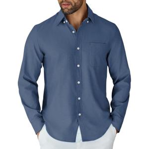 imageCOOFANDY Mens Long Sleeve Button Down Shirt Casual Untucked Shirts for Men Oxford Dress ShirtsDenim Blue