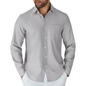 imageCOOFANDY Mens Long Sleeve Button Down Shirt Casual Untucked Shirts for Men Oxford Dress ShirtsLight Gray
