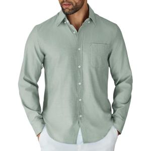 imageCOOFANDY Mens Long Sleeve Button Down Shirt Casual Untucked Shirts for Men Oxford Dress ShirtsLight Green