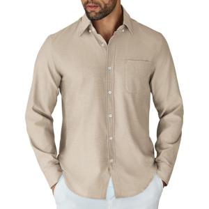 imageCOOFANDY Mens Long Sleeve Button Down Shirt Casual Untucked Shirts for Men Oxford Dress ShirtsLight Khaki