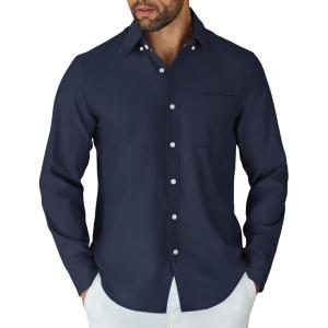 imageCOOFANDY Mens Long Sleeve Button Down Shirt Casual Untucked Shirts for Men Oxford Dress ShirtsNavy Blue